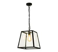 MOCHAMIK American Country Style Glass Chandelier, Retro Industrial Loft Bar Ceiling Light Square Frame Wrought Iron Hanging Lamp Rustic Farmhouse Dining Room Kitchen Island Pendant Lighting