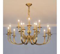 MOCHAMIK Antique Hanging Lamp, High-End Chandelier, Classic Pendant American Bedroom All-Copper Rural Brass Chandelier,15 heads