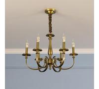 MOCHAMIK Antique Hanging Lamp, High-End Chandelier, Classic Pendant American Bedroom All-Copper Rural Brass Chandelier,6 heads