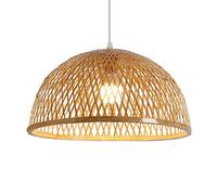 MOCHAMIK Bamboo Half Circle Pendant Light Fixture - Adjustable Rattan Chandelier for Indoor Spaces, Southeast Asian Style(Light Color,40CM)