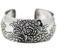 MOCHAMIK Bangle Sterling Silver Bracelet National Colours Large Peony Flower Open Bracelet S999 Full Silver Female Bracelet