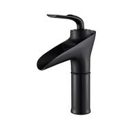 MOCHAMIK Basin Mixer Tap Waterfall Black, Brass, Basin Taps Hot and Cold Water, Waterfall Spout Single Handle Single Hole Bathroom Sink Faucet(Short) (Short)