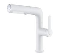 MOCHAMIK Basin Taps with Pull Out Shower Head Lifting Type Single Hole Mixer Tap 3 Modes Sink Taps for Bathroom,White