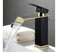 MOCHAMIK Basin Waterfall Faucet White & Gold Brass Bathroom Sink Faucet Single Handle Hole Deck Vintage Wash Hot and Cold Mixer Tap Crane
