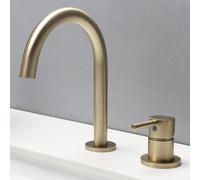 MOCHAMIK Bathroom Mixer Taps Basin 2 Holes 360° Rotating Hot and Cold Brass Single Handle Bathroom Sink Mixer Tap Double Hole Brushed Gold