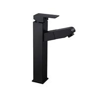 MOCHAMIK Bathroom Pull Out Faucet Single Hole Hot and Cold Water Mixer Tap Retractable Sink Stainless Steel 360° Rotatable Handle Basin for Washbasin,Square Height