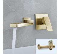 MOCHAMIK Bathroom Separate Basin Faucet Gold/Black/Chrome Hot and Cold Water Mixer Tap Double Hole Single Handle Brass Bathtub Faucet(Gold 1)