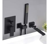 MOCHAMIK Bathroom Set Chrome Polished Bathtub Faucet ORB Bath Shower Tap Mixer Water In Wall Waterfall Concealed(Black Style 1)