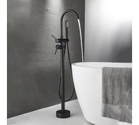 MOCHAMIK Bathroom Taps Bath Two Tap Mixer in Black 360° Rotation Freestanding Bath Shower Mixer Tap Gooseneck Tub Filler,Black