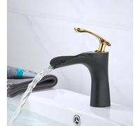 MOCHAMIK Bathroom Waterfall Basin Sink Faucets Hot Cold Tap Deck Mounted Water Mixer Crane Antique Bronze Chrome White Black Gold(Black and Gold)