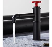 MOCHAMIK BiaoTeng Bathroom Basin Mixer Tap 1 Hole Hot and Cold Bathroom Sink Mixer Taps Brass Single Handle Black + Red