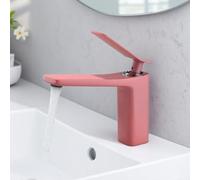 MOCHAMIK BiaoTeng Bathroom Basin Mixer Taps One Hole Single Handle Hot and Cold Brass Bathroom Sink Tap Mixer Pink