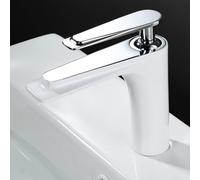 MOCHAMIK BiaoTeng Bathroom Mixer Tap White Brass Hot and Cold, Single Handle Single Hole Bathroom Sink Tap Basin Taps White + Silver Low