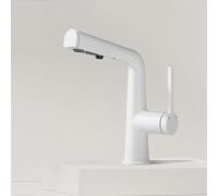MOCHAMIK BiaoTeng Bathroom Sink Mixer Taps 1 Hole 3 Mode Hot and Cold Single Handle Brass Bathroom Basin Pull Out Tap White