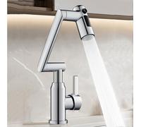 MOCHAMIK BiaoTeng Bathroom Sink Mixer Taps 1 Hole Brass 1080° Swivel 3 Mode Hot and Cold Bathroom Sink Mixer Tap Single Handle Silver