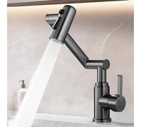 MOCHAMIK BiaoTeng Bathroom Sink Mixer Taps 1 Hole Brass 1080° Swivel 3 Mode Hot and Cold Bathroom Sink Mixer Tap Single Handle Grey