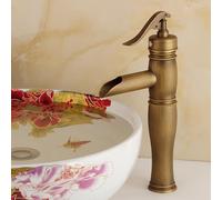 MOCHAMIK BiaoTeng Bathroom Sink Waterfall Mixer Tap Tall Single Handle Hot and Cold Vintage Style Bathroom Sink Taps 1 Hole Brass