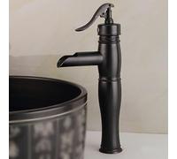 MOCHAMIK BiaoTeng Bathroom Sink Waterfall Mixer Tap Tall Single Handle Hot and Cold Vintage Style Bathroom Sink Taps 1 Hole Brass Black