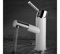 MOCHAMIK BiaoTeng Bathroom Taps Single Hole Hot and Cold Single Handle Brass Pull Out Bathroom Mixer Tap White + Silver