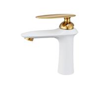 MOCHAMIK BiaoTeng Sink Taps for Bathroom Basin Taps Hot and Cold Single Handle G1/2 Connection Single Handle Mixer Tap White+Gold Low