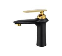 MOCHAMIK BiaoTeng Sink Taps for Bathroom Basin Taps Hot and Cold Single Handle G1/2 Connection Single Handle Mixer Tap Black+Gold Low