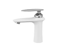 MOCHAMIK BiaoTeng Sink Taps for Bathroom Basin Taps Hot and Cold Single Handle G1/2 Connection Single Handle Mixer Tap White+Silver Low
