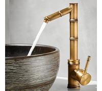 MOCHAMIK BiaoTeng Tall Antique Brass Bathroom Tap with 360 Rotatable Hot and Cold Retro Vintage Bathroom Taps Brass Single Handle