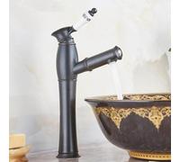 MOCHAMIK BiaoTeng Tall Bathroom Sink Faucet with Pull Out Sprayer Vintage Basin Taps Hot and Cold Brass Mixer Tap Bathroom Sink 1 Hole Antique Black Retro