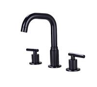 MOCHAMIK BiaoTeng Three Hole Taps for Bathroom Basin Double Handle Brass 360° Rotation Taps for Bathroom Basin Black Matt Black Bathroom Basin Tap