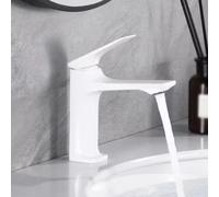 MOCHAMIK BiaoTeng White Bathroom Sink Tap Single Handle Hot and Cold Brass Single Hole Taps for Bathroom Basin White