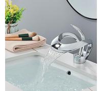 MOCHAMIK Black Bathroom Basin Taps Single Handle Waterfall Faucet Solid Brass Mixer Creative Hollowed Out Water Tap(Chrome Short)