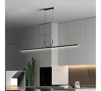 MOCHAMIK Black LED Pendant Light Cooking Island Dining Room Dimmable Remote Control Chandelier for Living Table Office Bar Height Adjustable Linear Hanging Lamp (100cm)