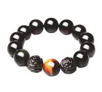 MOCHAMIK Black Obsidian Bracelet, Double Piyao Bracelet Natural Rainbow Eye Gold Crystal Talisman Prosperity,Obsidian,14mm