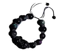 MOCHAMIK Black Obsidian, Pi Yao Wealth 12Mm Reiki Crystal Spiritual Chakra Amulet Lucky Adjustable Ward Off Evil,Green,12mm