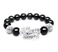 MOCHAMIK Black Obsidian, Piyao Buddha Beaded Tiger Eye Bracelets Natural Gold Obsidian Black Obsidian Gemstone Energy Adjustable,Agate,12mm