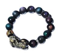 MOCHAMIK Black Obsidian, Piyao Natural Ice Rainbow Eye Obsidian Round Bead Crystal Talisman Bangle Protects Luck Love Money Happy Prosperity 18mm