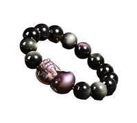 MOCHAMIK Black Obsidian, Piyao Natural Ice Rainbow Eye Obsidian Round Bead Crystal Talisman Bangle Protects Luck Love Money Happy Prosperity 18mm