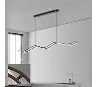 MOCHAMIK Black Pendant Light LED Cooking Island Linear Dining Room Chandelier Dimmable Remote Control for Table Kitchen Office Bar Shop Height Adjustable Hanging Lamp (100cm)