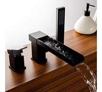 MOCHAMIK Black Waterfall Bathtub Faucet with PullOut HanShower Single Lever Mixer Tap Basin Faucet for Luxury Bathrooms Easy Installation Chrome Finish
