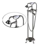 MOCHAMIK Brushed Bathtub Faucet Set - Dual Handle Floor Mounted Mixer Tap Antique Brass Finish Stylish Shower System for & Classic Bathrooms Elegant Bathroom Fixtures