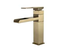 MOCHAMIK Brushed Gold Bathroom Basin Mixer Tap - Waterfall Style Stainless Steel Single Lever Faucet for Sink - Elegant Bathroom Taps for Luxury Home Decor