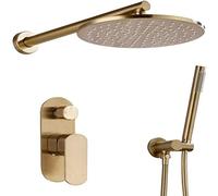 MOCHAMIK Brushed Gold Shower Faucet System Set with 12" Rainfall Shower Head Concealed Solid Brass Bathroom Shower Set Wall Mounted Shower Arm Mixer Water Set for 12inch Decoration