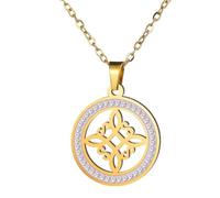 MOCHAMIK Celtic Knot Witch Necklace Stainless Steel Transparent White Stone Round Pendant Women's Jewelry Accessor