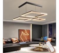 MOCHAMIK chandelier aluminum LED large villa living room Pendant Light dimmable 120W black geometric shape stylish ceiling lamp suitable for bedroom dining Hanging Lamp(80cm+60