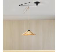 MOCHAMIK Chandelier Wood E27 Pendant Light Dining Room Minimalist Hanging Lamp for Living Bar Cooking Island Height Adjustable with LED Warm (Wood Color)
