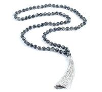 MOCHAMIK Charm Jewelry 6mm Faceted Black Sparkling Stone 108 Beaded Tassel Knot Necklace ing Bead#9352
