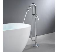 MOCHAMIK Chrome Floor Mount Tub Shower Mixer TapDual Water Outlets Gooseneck Easy Installation G1/2 Connector for Bathtub Stylish & Functional