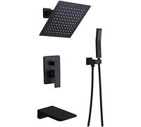 MOCHAMIK Complete Shower Faucet Set with 10'' Rain Shower Head & Waterfall Tub Spout, Brushed Bathroom Shower System, Handheld Showerhead for Bathtub - Stylish &