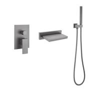 MOCHAMIK Concealed Bath Taps with Mixer Shower Waterfall Wall Mounted 3 Hole Single Handle Hot and Cold G1/2 Connection Shower & Bath Taps Grey