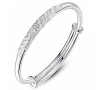 MOCHAMIK Cuff Bangle Chain Bracelets,925 Sterling Silver Adjustable Cuff Bangle Hand Carve Peony Bracelet Sterling Silver Jewellery Birthday Gifts For Sisters Friend Couples Mom